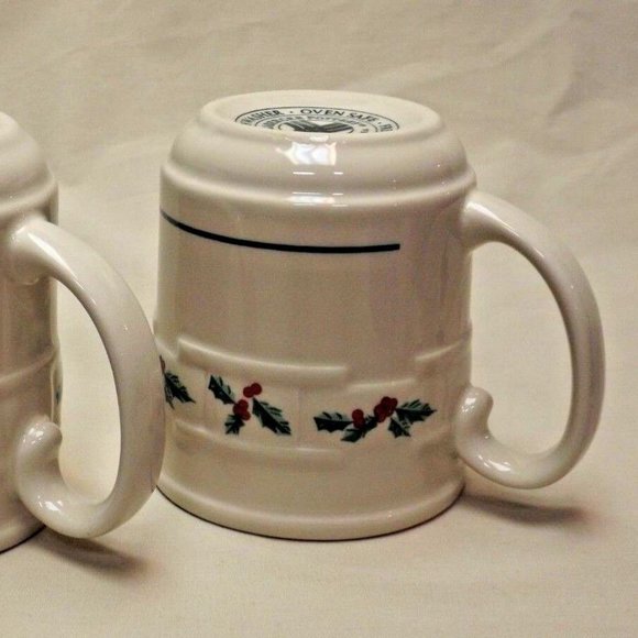 Longaberger Pottery Set of 2 Woven Traditions Traditional Holly Mugs USA - Picture 12 of 16
